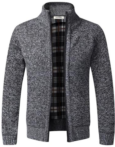 Jinsha Cardigan da Uomo Lavorato a Maglia, con Cerniera Intera, Caldo Maglione Invernale Foderato in Pile(Dark Gray XL)