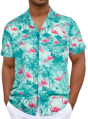 iCKER Hawaiian Shirt - Mens Short Sleeve Floral Classic Print Casual Regular Fit