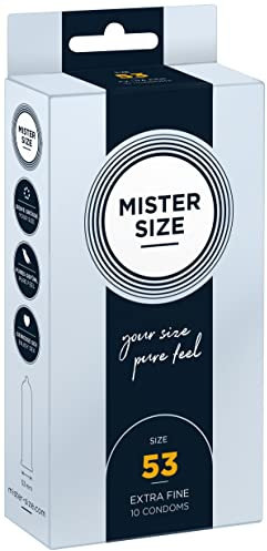 MISTER SIZE Kondome gefühlsecht hauchzart 53mm im 10er Pack/extra dünn, extra fein, extra feucht/aus 100% Naturkautschuk-Latex in deiner Größe XS - S/natural feeling 10er Packung