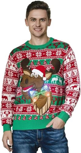 OFF THE RACK Mens Unisex Herren Lustig LED Weihnachtspullover Pullover Sweater, Dis Rudy, who dat, L