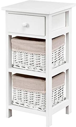COSTWAY Nachttisch mit Schublade und 2 Aufbewahrungskörben, Beistelltisch Korbkommode, Schubladenregal für Schlafzimmer, Wohnzimmer 28x26x60cm