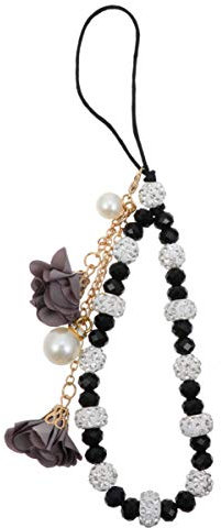 UKCOCO Handy-Handschlaufe - Kristall Perlen Telefon Handschlaufe mit Blumenanhänger rutschfest Armband Telefon Hand Lanyard Handy Charm Hand Handschlaufe Kurze Schnur (Schwarz)