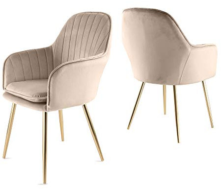 Genesis Muse Samtstoff-Stuhl-Set, 2 Stück, mit goldfarbenen Chrom-Finish-Metallrohrbeinen, Taupe