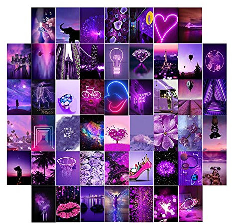 50-teiliges Wandcollage-Set, ästhetisches Bild, Wandcollage, Album-Cover, Retro, 80er-Jahre, ästhetische Poster, einzigartige Indie-Raumdekoration, Wand-Collage-Set, Pink für Raumdekoration (lila)