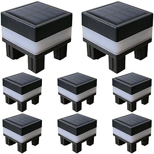 EastMetal Lampe Solaire à Capuchon de Poteau Dédiée de Petite Taille, Lampe de Pilier en Bois Extérieure Étanche, Éclairage LED, pour Tube en Aluminium 7x7 Fence, Terrasse, Patio, Décor 8-Pack,Blanc