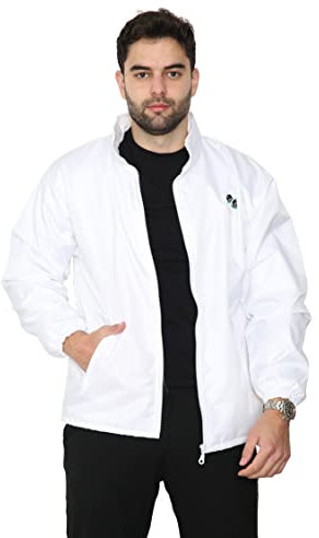 Mega_JumbleSale® Mens Bowling Mesh Jacket Bowls Club White Fleece Lined Waterproof Fabric Windproof Fleece Line Zip Side Pockets Rain Coat Bowls Lawn Jumper Top (M, White)