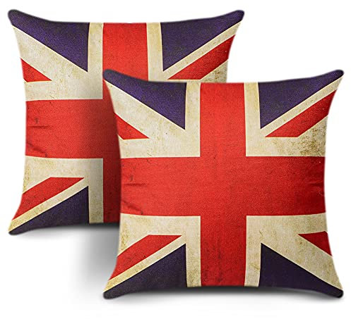 JOTOM Set of 2 Cushion Covers UK Flag Vintage United Kingdom Flag Throw Pillow Covers 45 x 45cm Home Decorative Square Cushion Cover Couch Pillowcase Living Room Bedroom Sofa Car Decor (National Flag)