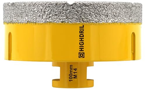 HIGHDRIL Diamond Core Drill Bit - 4(100mm) with M14 Thread Dry drilling for Porcelain Tile Ceramic Granite Marble Stone Masonry Brick for Angle Grinders