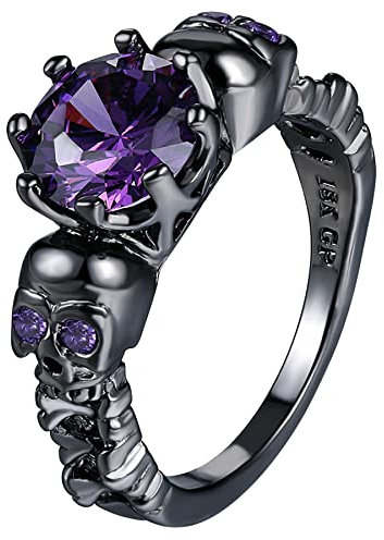 OIDEA Herren-Damen Ringe Schwarz Totenkopf mit Lila Zirkon Persönlichkeit Punk Stil Vintage 49 (15.6)
