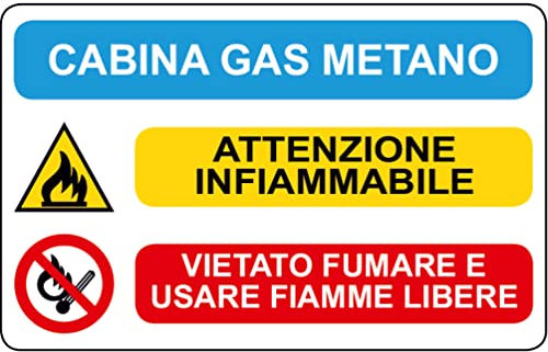 ADESIVO PERICOLO CABINA GAS METANO (120 x 180 mm)
