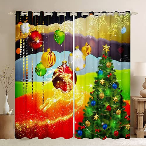 Loussiesd Frohe Weihnachten Fenstervorhang 183x117cm Weihnachtsbaumschmuck Blickdichte Vorhänge Niedlich Elchgeweih Vorhänge für Jungen Mädchen Kinder Jugendliche Schlafzimmer Dekor