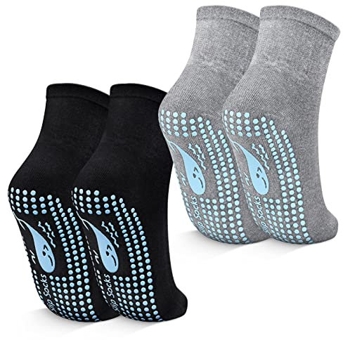TENQUAN Calze Antiscivolo Yoga, 2 Paia Calzini Pilates Donna, Calze Antiscivolo Uomo Estive, Calzini Antiscivolo Palestra per Allenamento Sportivo Domiciliare (1 Nero 1 Grigio, M, EU 39-42, Quarter)