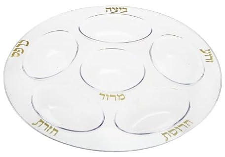 Premium Plastic Seder Plate for Passover | Built in Fillable Dividers | Elegant Clear and Gold Design | Perfect Pesach Seder Plate
