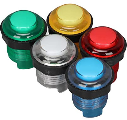 5 Uds. Botones de Luces LED de 28mm, Botones Pulsadores Iluminados LED con Interruptor, para Joystick de Juegos de Máquina(5V)