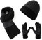 Lallier Winter 3-teiliges Herren Wolle Mütze Schal Handschuhe Set, Warmes Beanie Skull Cap Schal Thermohandschuh Set für Herren, Schwarz