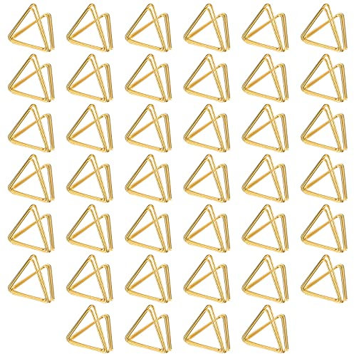 QOOSIKICC 40 Stück Tischkartenhalter Dreieck, Platzkartenhalter Fotohalter Metall, Gold Fotoständer, Memohalter, Sitzkartenhalter für Hochzeit, Geburtstag, Restaurants, Dekoration Kartenständer