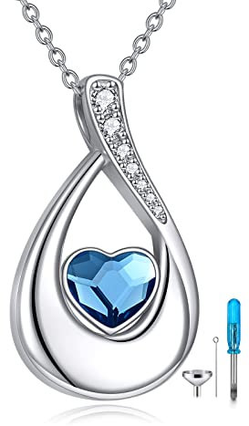 POPLYKE Urnen-halsketten für Asche Sterling Silber Mondstein/Kristall Feuerbestattung Schmuck für Frauen Mädchen (kristall)