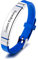 INBLUE Bracciale con Targhetta Personalizzata Nome/Citazione Targhetta in Acciaio Inossidabile Bracciale Regolabile in Silicone per Uomo Donna (Cinturino Blu e Etichetta Argento)