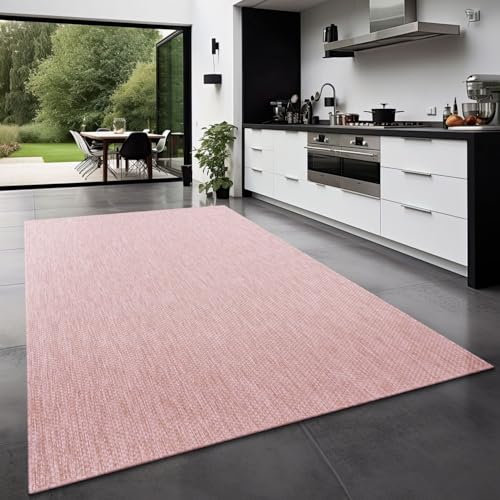 TT Home Tapis pour Extérieur Tapis De Cuisine Balcon Terrasse Design Uni Moderne, Couleur: Rose, Dimension:120x160 cm