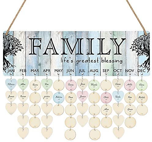 CHDITB Erinnerungs-Kalenderbrett für Segensfamilie (40.6x12.7 cm), DIY-Geburtstagskalender aus Holz mit 100 Holzanhängern, dekoratives Familien-Geburtstagsschild, Muttertag, Geschenk