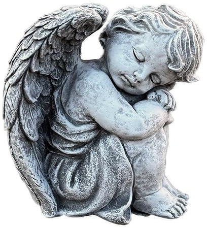 stoneandstyle Statue d'ange assis en pierre - Résistante au gel - Environ 6,7 kg