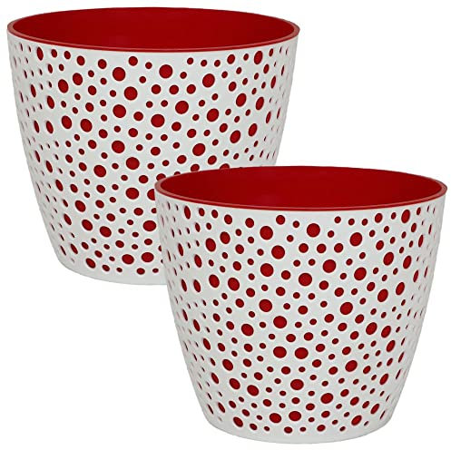 MePla - 2 Stück Übertopf VERO - wetterfestes Pflanzgefäß - UV-beständiger Blumenkübel - Pflanzentopf - Kübel - ø17 cm - Weiss/rot