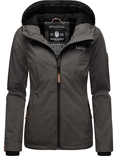 MARIKOO leicht gefütterte Damen Übergangsjacke kurz Outdoor-Jacke mit Jersey-Innenfutter und großer Kapuze Brombeere XS-6XL