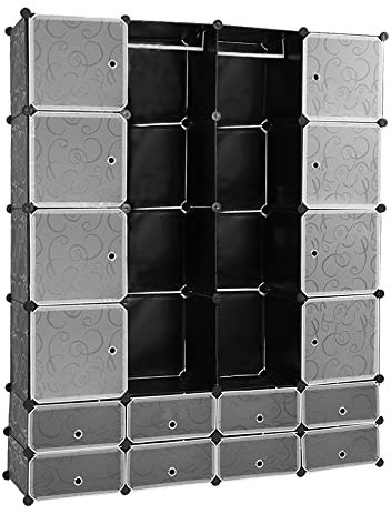 Ansobea Regalsystem Kunstoff Kleiderschrank mit Türen stapelbar Steckregal mit 16 Würfeln Schuhregal Bücherregal für Kleidung, Spielzeug, Schuhe, Bücher 180 * 142 * 37CM