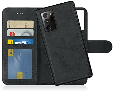 MyGadget Flip Case für Samsung Galaxy Note 20 Ultra - [ abnehmbare Magnet Hülle ] - Handyhülle in Kunstleder Kratzfest - Wallet Klapphülle mit Kartenfach - Schutzhülle in Grau Schwarz