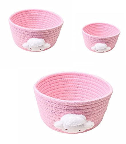 Yurosiay Lot de 3 paniers de rangement en coton tressé à la main - Pour jouets - Pour la maison, le bureau - Rose