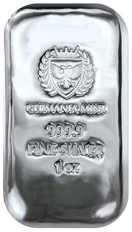 Germania Mint 1 oz / 31,1 Gramm 999,9 Silber Feinsilber Silberbarren Gussbarren World of Coins