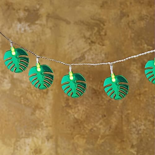 Riaxuebiy Grün Blatt-Lichterkette,Monstera-Blatt-Lichterkette,Batterien-betrieben,Sommer Dschungel-Schlafzimmer Dekoration Palmenblätter Lichter (10m/80led)