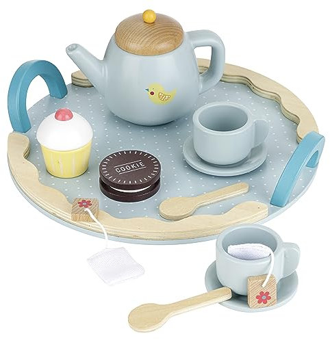 Baroni Toys Set da Tè in Legno Montessori 10 Accessori, Gioco in Legno Didattico, Teiera in Legno per Bambini, Gioco di Imitazione Bimbi età dai 3 ai 7 Anni