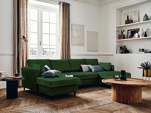 Lisa Design Anna – Wohnlandschaft U-Form – 7-Sitzer – mit Schlaffunktion und Bettkasten – aus Samt Grün