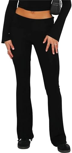 Betrodi Skinny-Hose für Damen, niedrige Taille, Bootcut, dehnbar, Yoga, Schlaghose, umklappbare Leggings, lang, Y2K, Jogger, Lounge-Streetwear