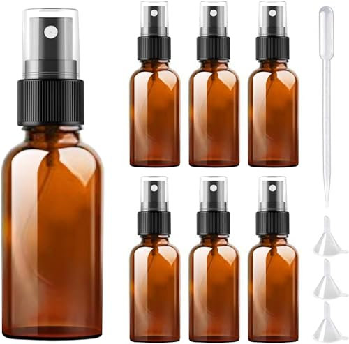 DONQL 6Pcs Glass Spray Bottles for Essential Oils, Fine Mist Spray Bottle Glass Spray Bottle for Travel Liquid Water, Cosmetic Atomizer Bottle, Small Empty Spray Bottle (30ml, Brown)