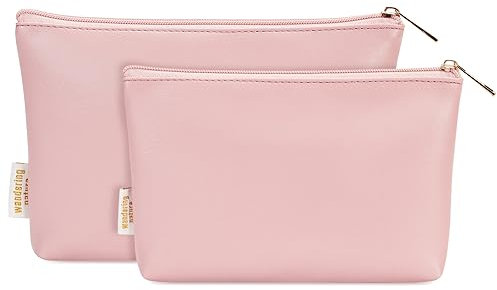 Borsetta Porta Trucchi Piccola Portatile 2 Pezzi con Cerniera Borsa Cosmetica Idrorepellente in Morbida Pelle Pu Borsa per Cosmetici da Viaggio, Rosa (Attesa di Brevetto)