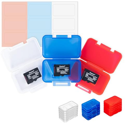 Kiorafoto Paquete de 18 fundas para tarjetas micro SD, 3 colores, almacenamiento compacto con etiquetas, portátil