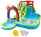 WELLFUNTIME - Double Slide Inflatable Park with Blower, Rainbow Water Curtain Bouncy Castle with Shooting and Rock Climbing