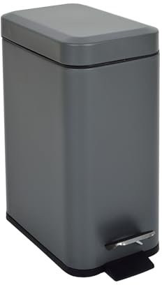 SVITA STM5 - Poubelle à pédale en acier revêtu par pulvérisation - Petite et étroite - 5 l - Avec seau intérieur à fermeture douce - Pédale autoportante - Rectangulaire - Pour salle de bain et cuisine