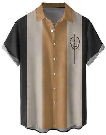 Mens Shirts Short Sleeve, Mens Shirts Short Sleeved Shirts Summer Striped Casual Shirt Button Down Hawaiian Shirt for Beach Holiday Regular Fit Traditional Pattern Print Family Cruise Shirts Basic