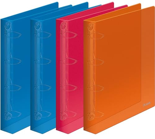 Dohe - 4-Ring-Ordner aus starrem Polypropylen (4 Stück) - 3 Farben, Kapazität: 250 Blätter, 25-mm-Ringe, A4-Format (23,5 x 31 cm), Rückenbreite 4 cm, Stärke 800 Mikrometer - Büromaterial