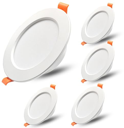 Sweier 3CCT Schaltbarer LED Einbaustrahler 5W IP44,3000K/4000K/6000K, 480LM Flachbau Deckenstrahler mit Aluminiumgehäuse, Öffnen 70mm Einbauleuchten (5er Set,Weiß)