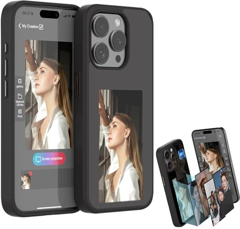 Venyieys Photoink Case - The Original E-Ink Case for iPhone, Snapframe E-Ink Phone Case, Photo Rear Projection DIY Phone Case, For iPhone13/14/15/Pro/Pro Max (Black, For iPhone14Pro max)