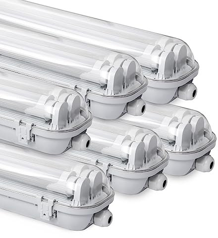 Fiqops LED Feuchtraumleuchte 150cm, 24W 4080lm mit Zwei T8 LED-Röhren, Werkstattlampe IP65 Wasserfest Wannenleuchte Kellerleuchte, Kaltweiß 6000K (6 Stück)