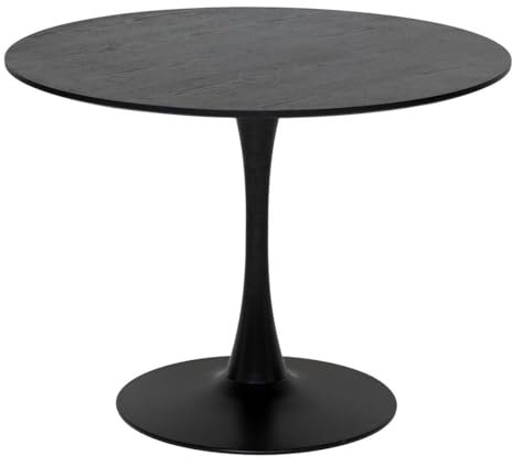 Atmosphera - Table à Manger Ronde Elias Noire, Plateau Effet Chêne Texturé, 4 Personnes, D 102 cm - pour Salle à Manger, Cuisine