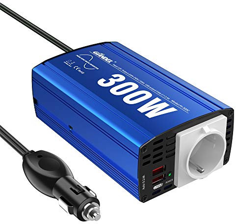 GIANDEL 300W Power Inverter Onda Sinusoidale Pura Inverter da Auto 12V a 220V 230V,Convertitore di Potenza per camper con 2 Porte USB & Multi Protezioni,Adattatore per Accendisigari