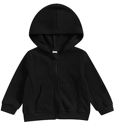 Siyova Toddler Hoodie Kids Hooded Sweatshirt Solid Color Long Sleeve Zip-up Sweatshirt Jacket for Boys Girls with Pocket (Black, 12-18 Months)