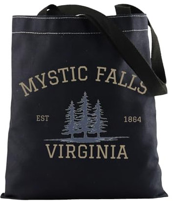 Vampire TV Show Merchandise Tote Bag TVD Enthusiasten Geschenk Vampir Liebhaber Geschenk Mystic Falls Virginia Est 01864 Umhängetasche für Fans, Mystic Falls Bl Tragetasche, 32*37CM