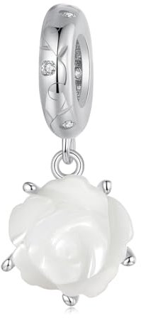 Weiße Rose Anhänger Charm 925 Sterling Silber Charm passt für Pandora Armband Halskette, BSC1059